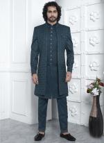 Art Silk Green Wedding Wear Pattern Pc Readymade Sherwani